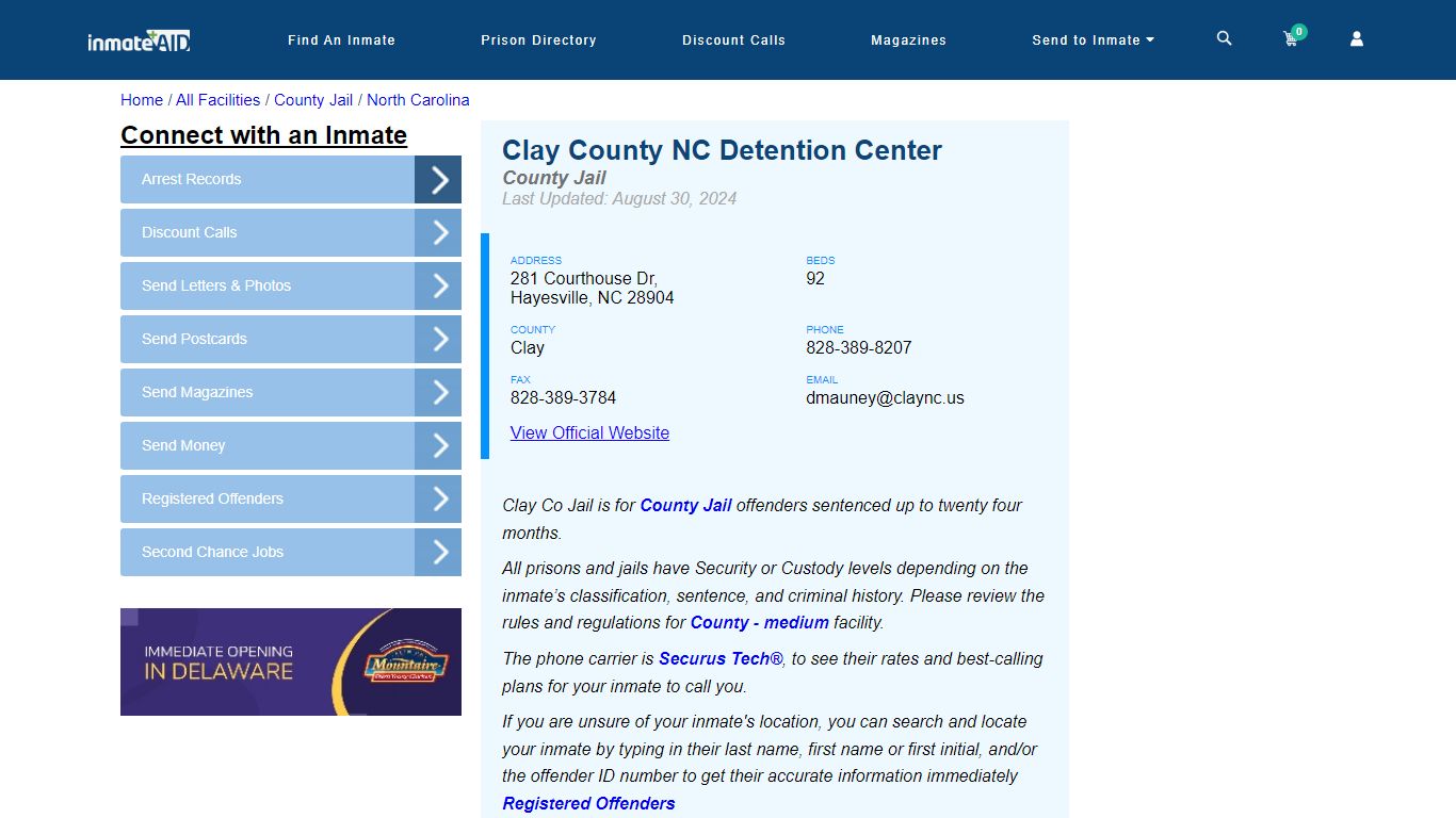 Clay County NC Detention Center - Inmate Locator